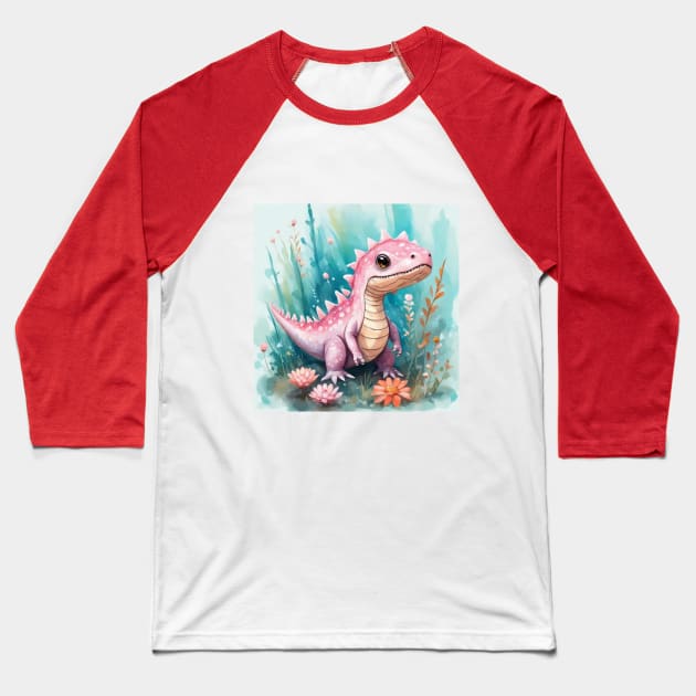 cute pink dinosaur Baseball T-Shirt by WeLoveAnimals